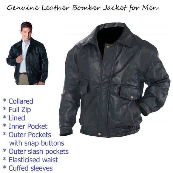 Genuine Leather Bomber Jacket for Men - Classic Leather Jacket - Picture 5 of 5